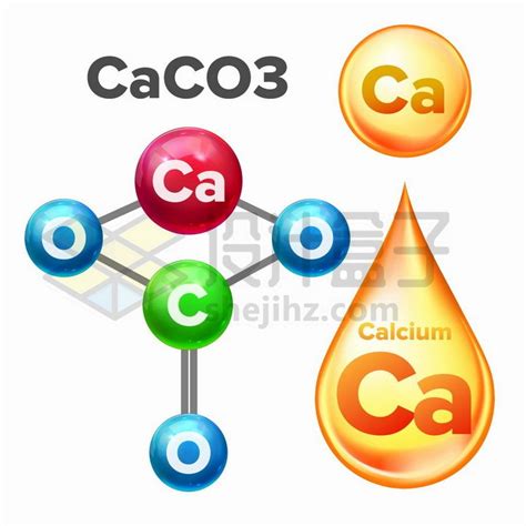 石灰石碳酸钙（CaCO₃）分子结构图化学方程式png图片免抠矢量素材 - 设计盒子