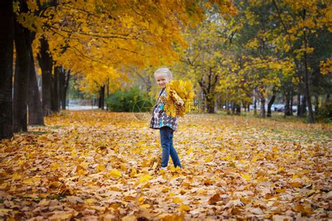 秋天来了小女孩在树林里开心的玩耍高清图片下载-正版图片303485520-摄图网