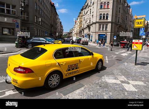 Yellow Taxi in Prague Czech Republic Stock Photo - Alamy