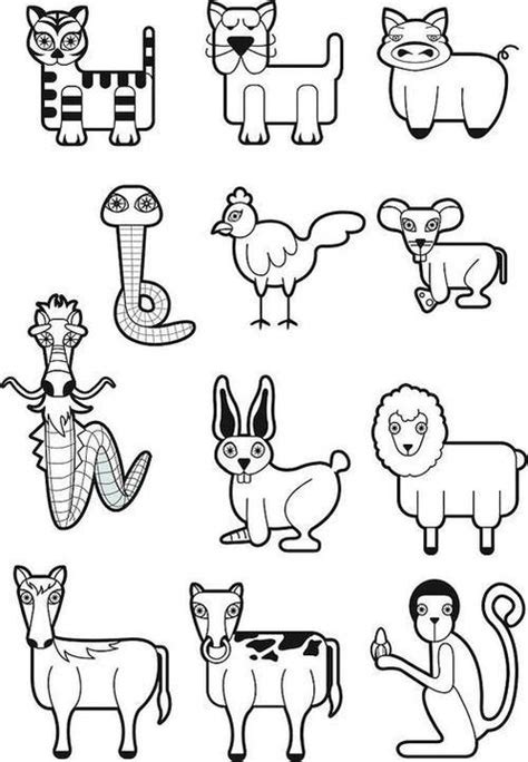 12生肖小动物彩色简笔画 十二生肖小动物简笔画 彩色 | 抖兔教育