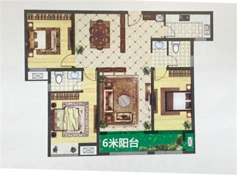 新城明珠户型2，新城明珠3室2厅2卫1厨约143.00平米户型图，朝南朝向 - 开封安居客