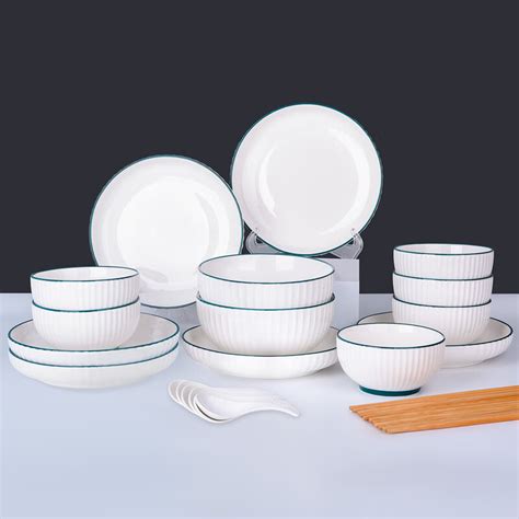 北欧4-10人碗碟套装家用陶瓷简约碗筷盘子组合餐具网红_虎窝淘