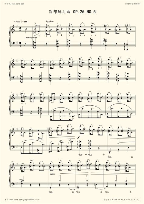 肖邦钢琴练习曲 Op 10之五 钢琴谱 五线谱