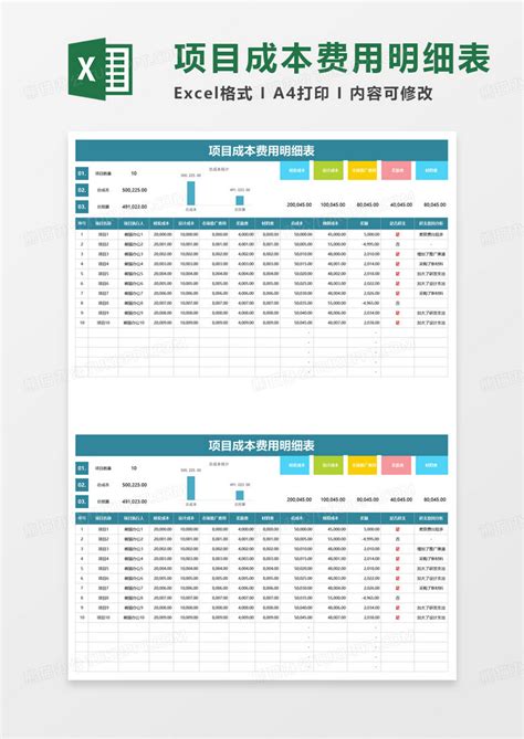 项目成本费用明细表Excel模板下载_熊猫办公