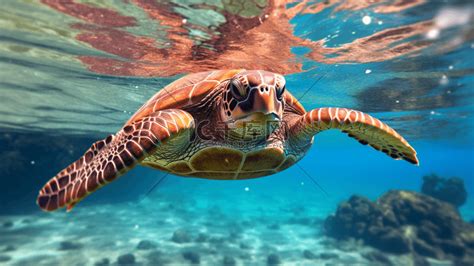 在水面上游泳的乌龟高清摄影大图-千库网