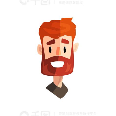 微笑的红胡子男子, 男性情感的脸, 头像与面部表情矢量插图白色背景图片免费下载-5024937512-千图网Pro
