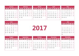 2017年日历全年表 模板B型 免费下载 - 日历精灵