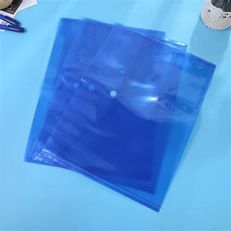 得力(deli)10只A4条纹透明文件袋 按扣资料袋 塑料档案袋 学生试卷收纳袋 8313蓝色