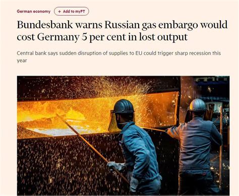 德国中央银行预测对俄能源禁令或造成1650亿欧元损失