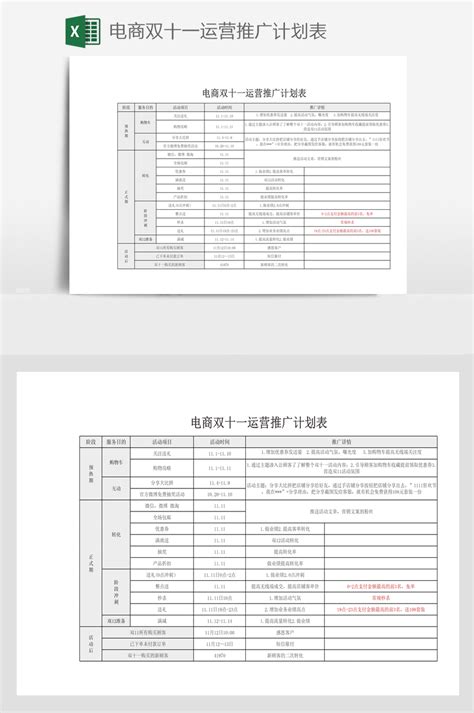 电商双十一运营推广计划表 - 当图网