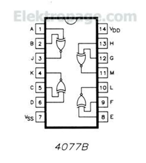 4077 IC pinout diagram - Integrated Circuits Elektropage.com