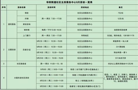 上海市长宁区人民政府-长宁区华阳路街道-服务信息-华阳街道社区生活服务中心9月活动一览表