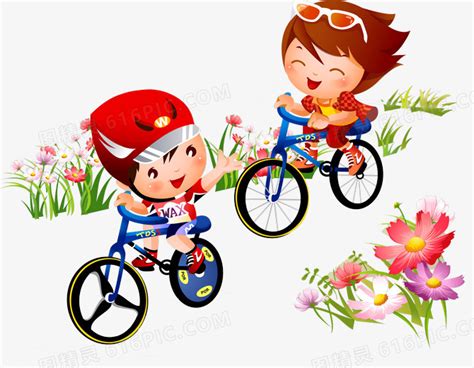 花丛中骑自行车的卡通小朋友图片免费下载_PNG素材_编号1m9i9xnmv_图精灵