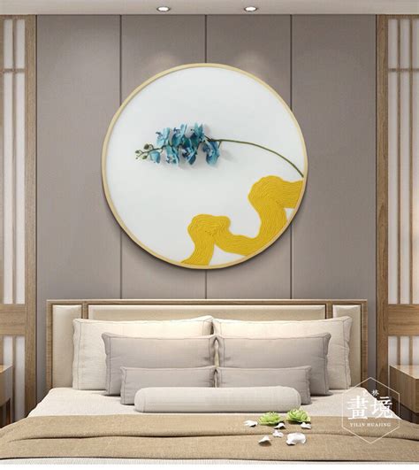 新中式客厅装饰画玄关挂画立体实物画样板房壁画餐厅背景墙画桃花-美间设计