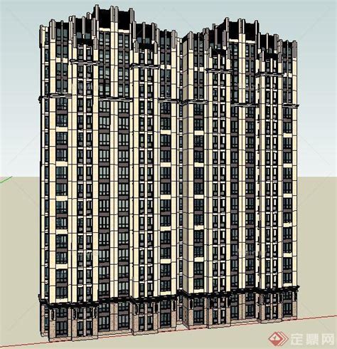 新古典独栋高层拼接住宅楼建筑设计su模型[原创] - SketchUp模型库 - 毕马汇 Nbimer