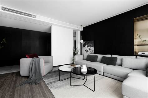 黑白灰现代简约客厅装修效果图_齐家网装修效果图