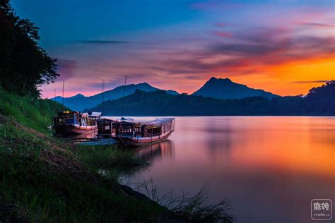 琅勃拉邦湄公河边夕阳美-麻辣摄影-麻辣社区