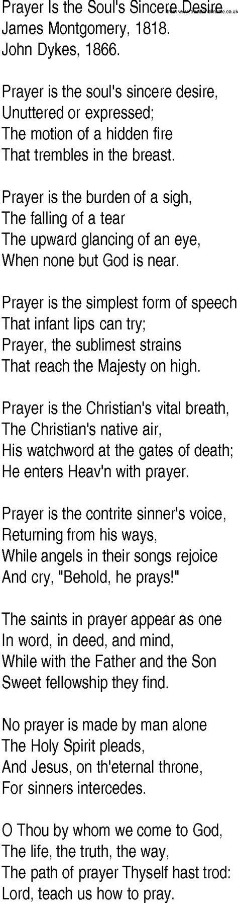 Hymn and Gospel Song Lyrics for Prayer Is the Soul