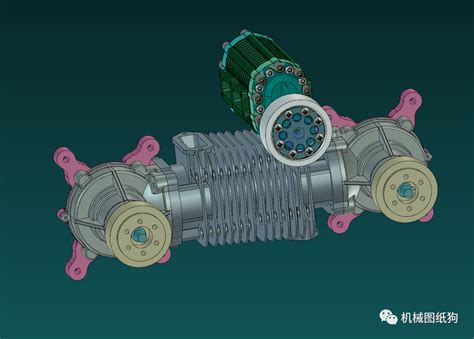 【发动机电机】对置活塞对置气缸(OPOC)发动机模型3D图纸 STP格式_电机-仿真秀干货文章