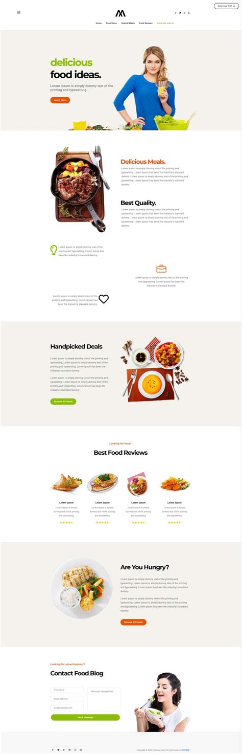 美食博客网页设计，健康营养网站页面设计模板-17素材网