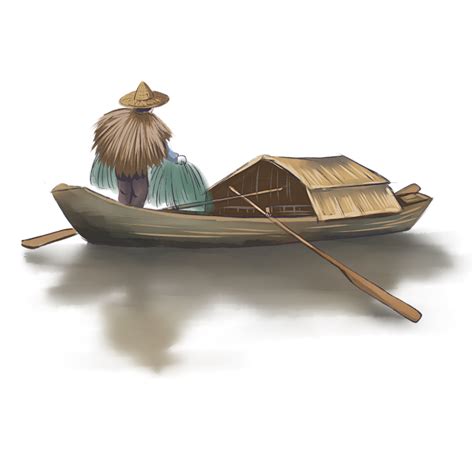 中国风古风水墨小船木船透明免抠PNG图案 PS设计合成素材 (117)