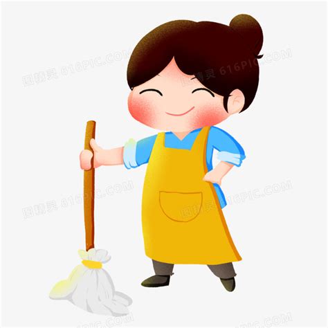 卡通劳动人民清洁工打扫卫生场景元素素材下载-正版素材401058545-摄图网