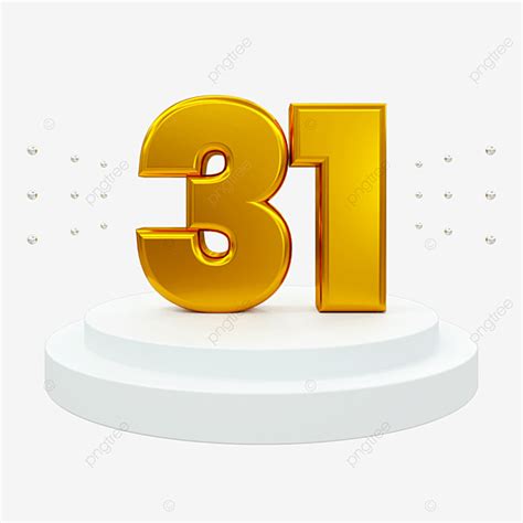 Number 31 gold.3D illustration on white background with clipping path ...