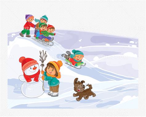 大雪冬天户外玩雪的孩子插画图片-千库网