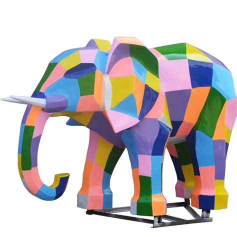 玻璃钢雕塑_户外几何大象大型彩色动物室外摆件花园林景观装饰陈美-澜田展示