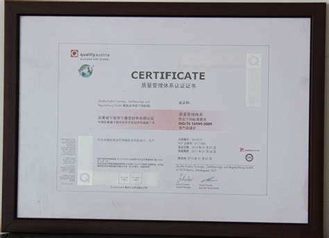 TS16949质量管理体系认证-安徽省宁国市宁康密封件有限公司