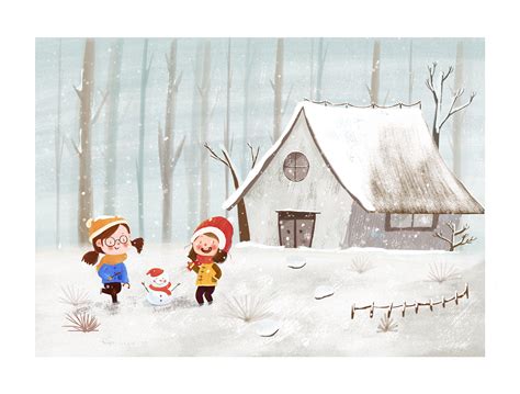 手绘卡通场景儿童冬天打雪仗儿童原创海报背景插画素材免费下载 - 觅知网