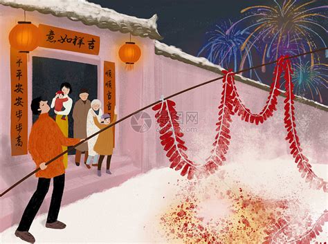 新年放鞭炮插画图片下载-正版图片400976326-摄图网