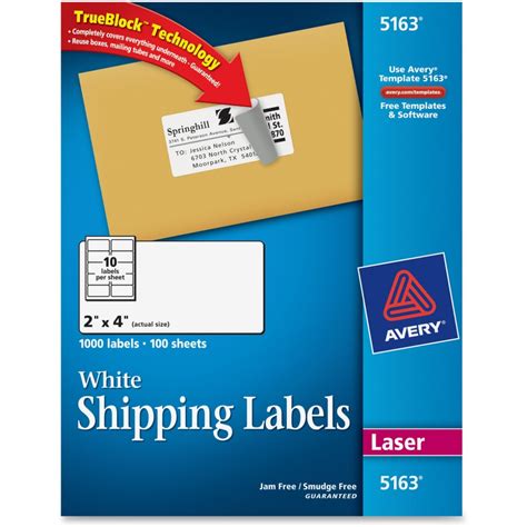 Avery 5163 Shipping Labels with TrueBlock Technology, 2 x 4, White ...