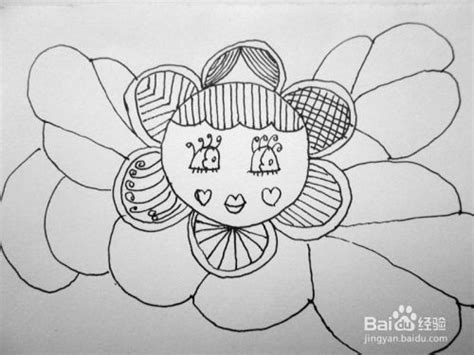 儿童黑白线描画《太阳花》的作画步骤-百度经验
