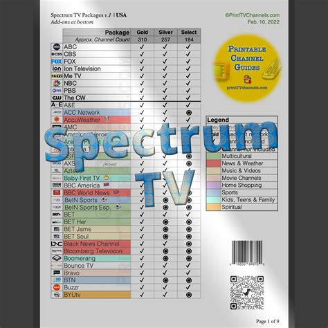 Spectrum Silver Channel List Printable