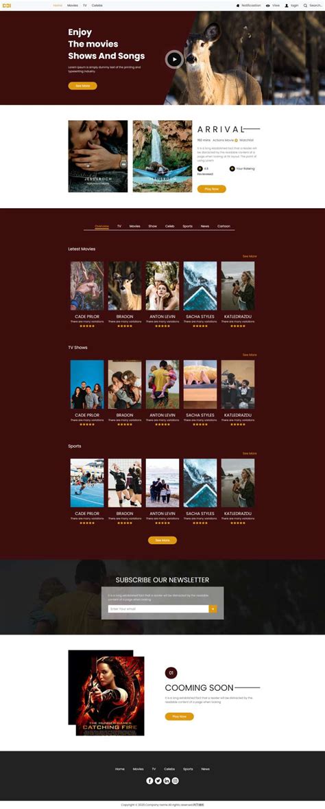精致简洁效果的经典国外动作片电影网站模板下载
