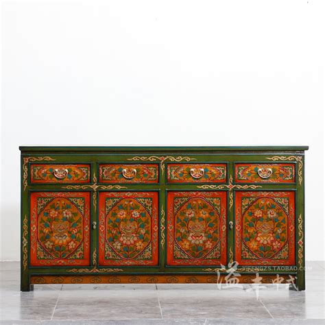 西藏家具彩绘做旧斗柜实木仿古典储物柜收纳柜五抽柜古典中式家具-美间设计