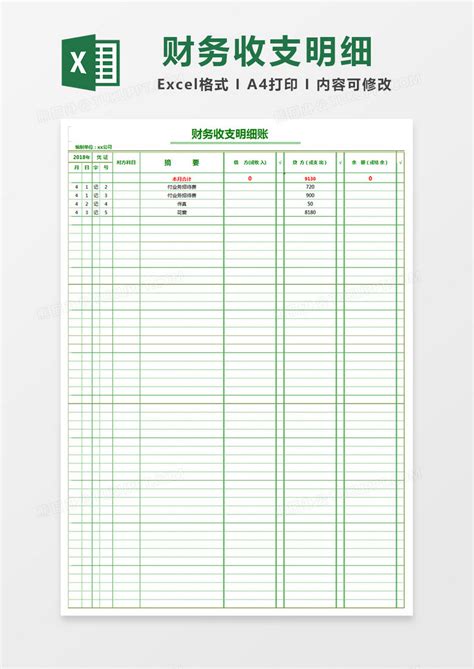 公司财务部收支明细表Excel模板下载_熊猫办公