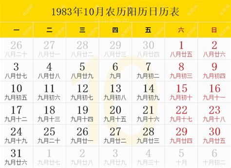 1983年农历阳历表,1983年日历表,1983年黄历 - 日历网