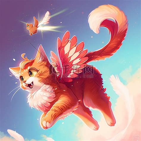 带翅膀的天使猫高清摄影大图-千库网