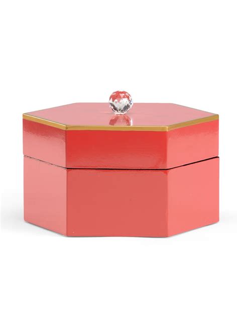Red Covered Box - Crystal - Gold - Hexagon | Chelsea House 382153