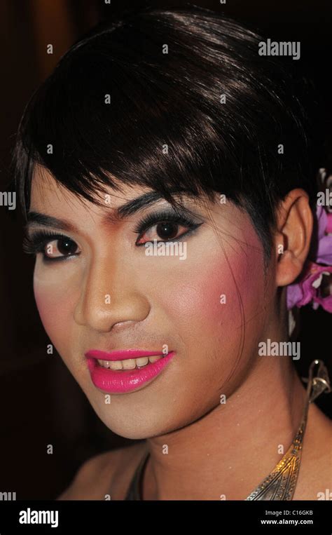 young and beautiful thai lady ( LADYBOY) with make up , close up of a ...