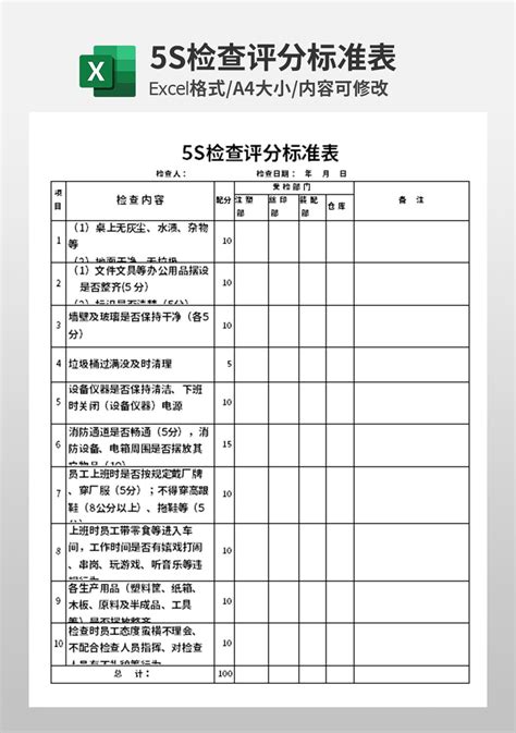 5S检查评分标准表模板_人事行政Excel模板下载-蓝山办公