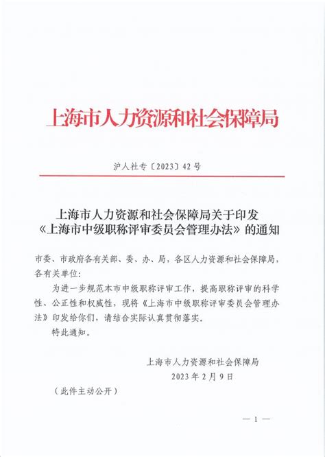 上海市人力资源和社会保障局关于印发《上海市中级职称评审委员会管理办法》的通知_人事人才_上海市人力资源和社会保障局