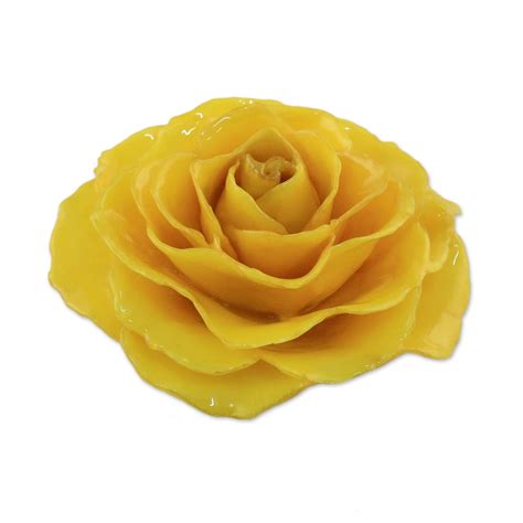 Artisan Crafted Natural Rose Brooch in Yellow from Thailand - Rosy Mood ...