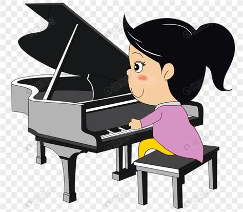 手绘卡通儿童女孩弹钢琴免抠元素素材图片免费下载-千库网