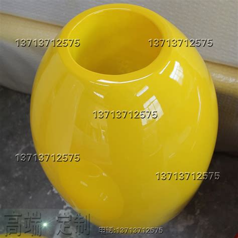 实物黄色玻璃钢圆形花器 玻璃钢落地花器 可定制花盆 装饰花瓶