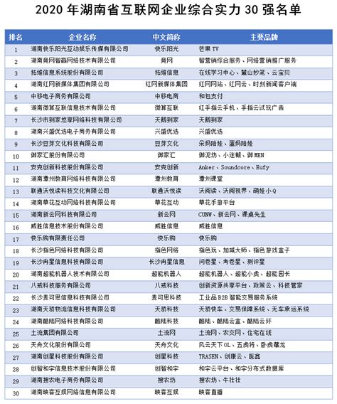 2020年湖南省互联网企业50强名单揭晓，50家企业均来自长沙-经济-长沙晚报网
