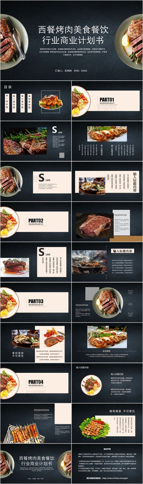 西餐烤肉美食餐饮行业商业计划书PPT模板-515PPT