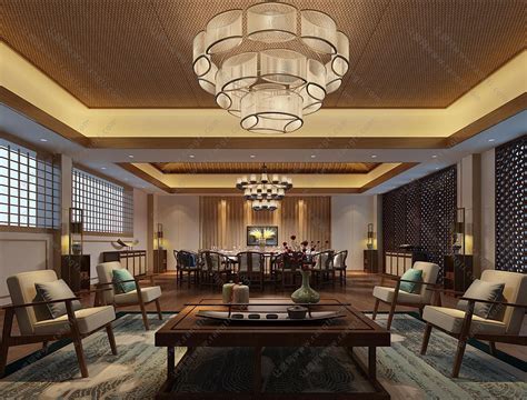 新中式酒店餐厅包间模型效果图设计图__室内模型_3D设计_设计图库_昵图网nipic.com